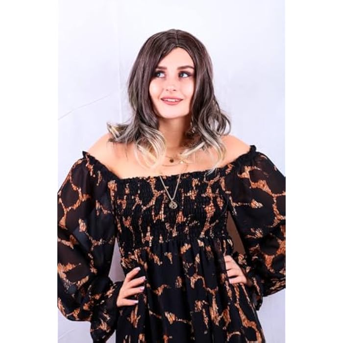 DILLARDS Synthetic Wig, Shoulder Length Wavy Hair, Brown To Blonde Ombre, Natural Look - Image 4